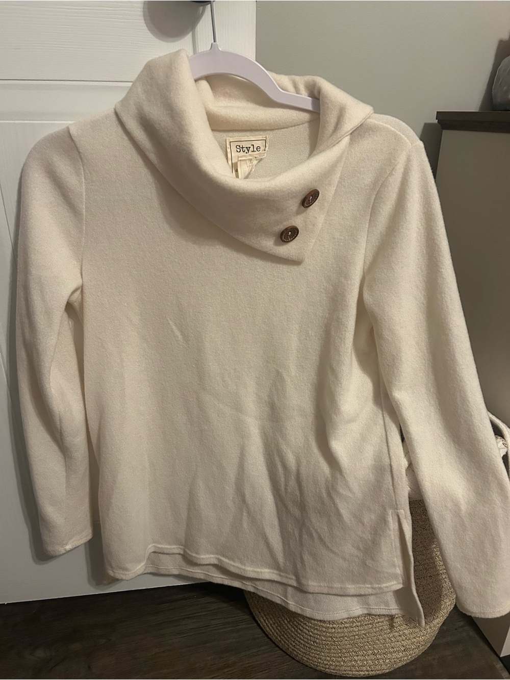 Style Rack Cream Button-Detail Cowl Neck Sweater